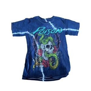 Poison Navy‎ Blue Bleached Skull Snake Graphic Band Concert tee